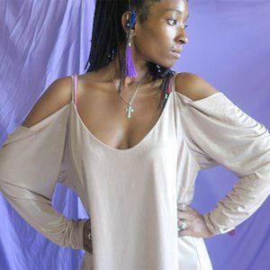 City Chic glitzy glamour cold shoulder top in soft gold size 16.
